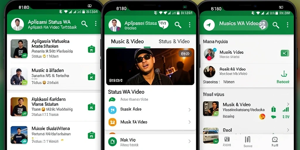 Antarmuka aplikasi 8180 untuk Status WA Video yang sederhana dan menarik.