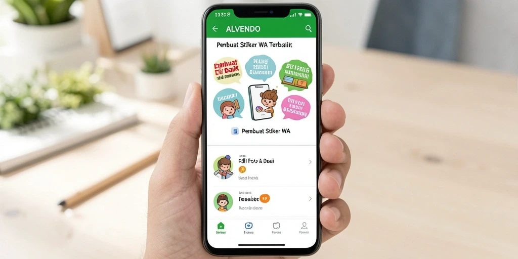Tampilan antarmuka aplikasi ALVENDO untuk membuat stiker WA dengan mudah.