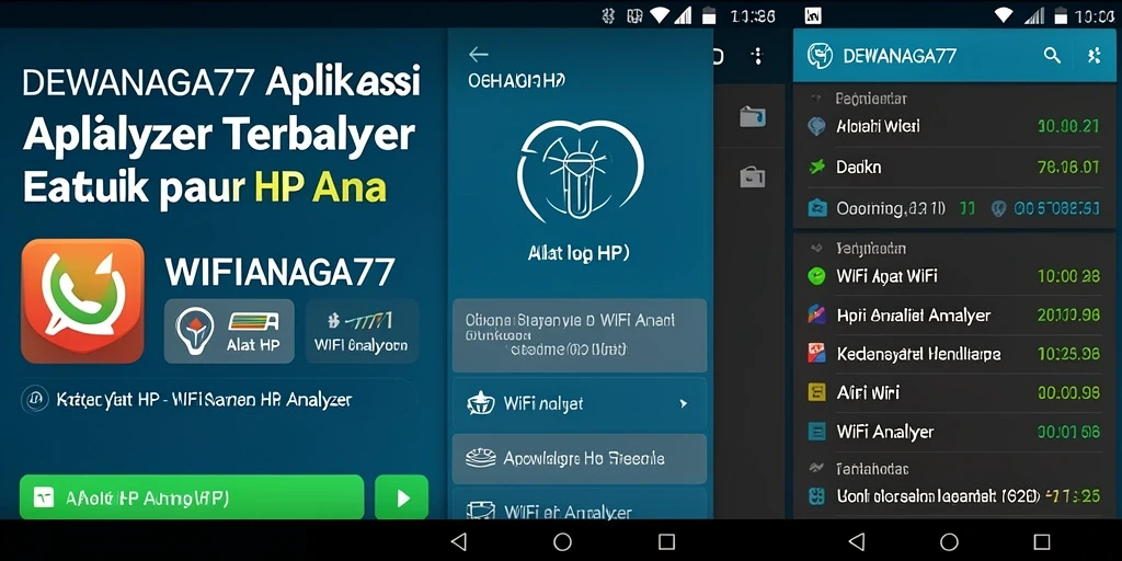 Screenshot aplikasi DEWANAGA77 yang menunjukkan analisis jaringan WiFi secara real-time.