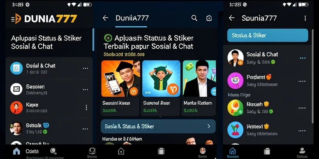 Tampilan antarmuka DUNIA777 dengan beragam stiker menarik.