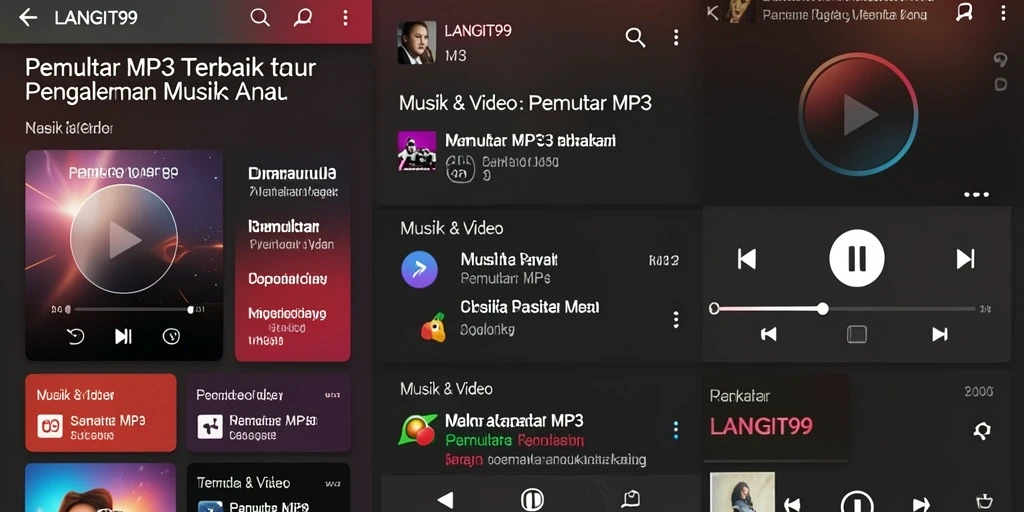 Tampilan antarmuka aplikasi LANGIT99 dengan fungsi Pemutar MP3 yang mudah dioperasikan.