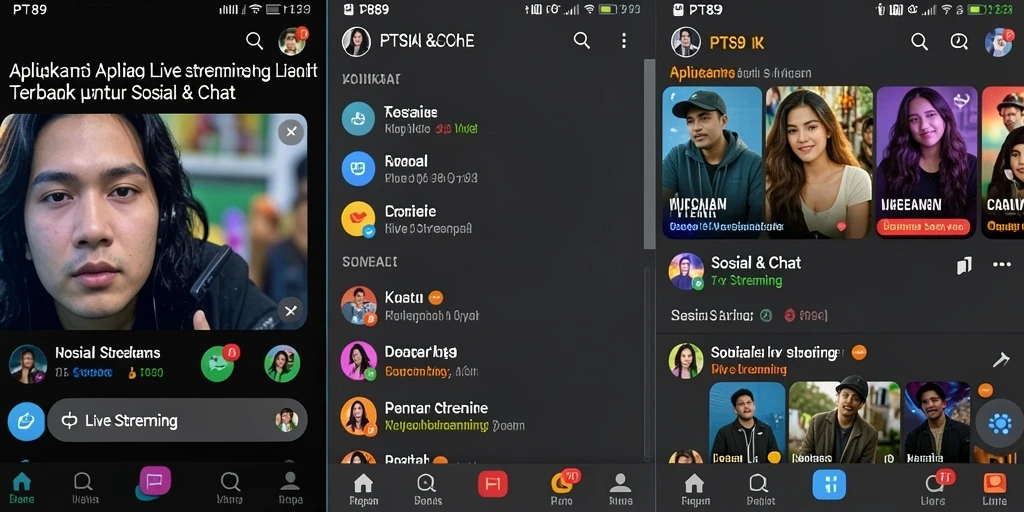 Tampilan antarmuka aplikasi PT89 dengan fitur Live Streaming yang menarik.