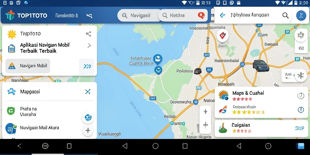 Tampilan antarmuka aplikasi Navigasi Mobil yang sederhana dan informatif.